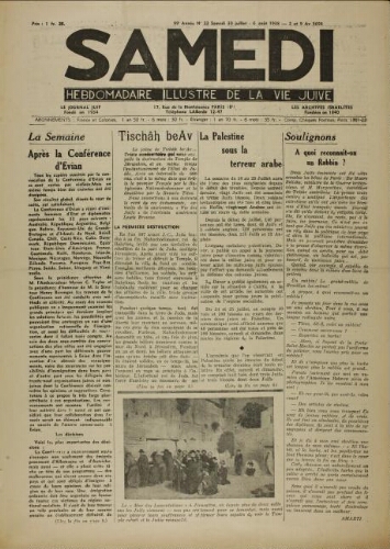 Samedi N°23 ( 30 juillet – 08 août 1938 )